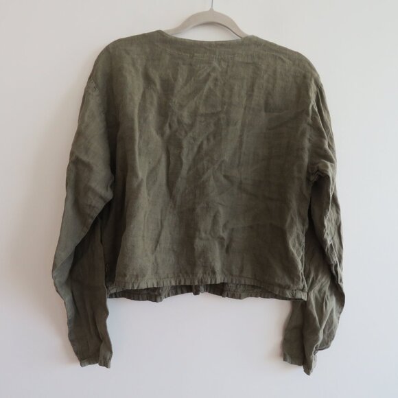 VINTAGE TOM TOM USA 100% Linen Cropped Blazer Jacket Khaki Green Lagenlook S - Picture 10 of 15